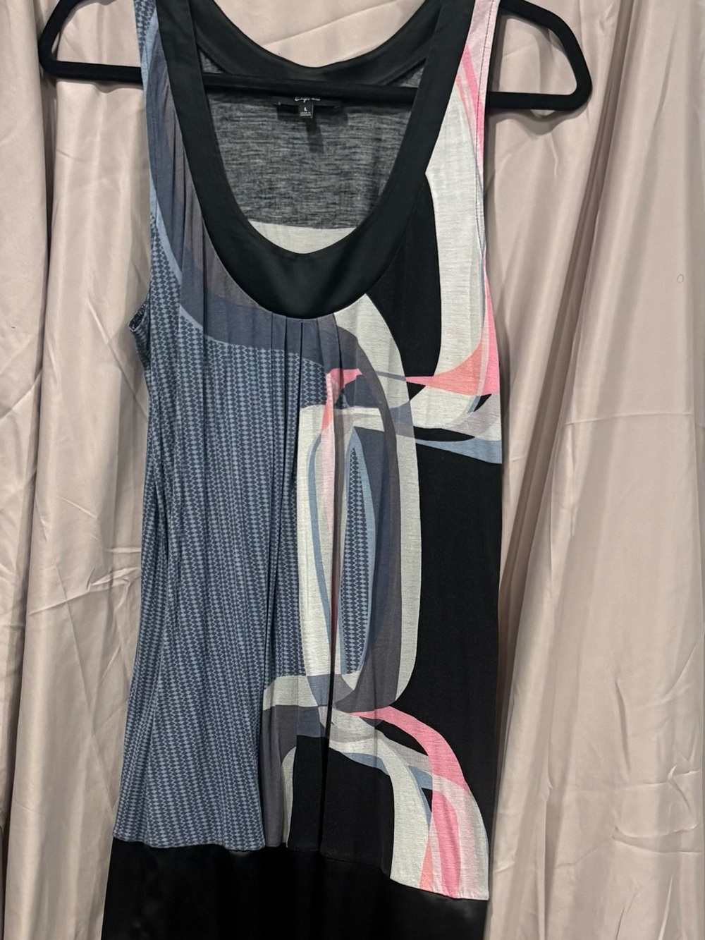 Sleeveless Abstract Print Tank Dress - Black, Gray & Pink with pockets